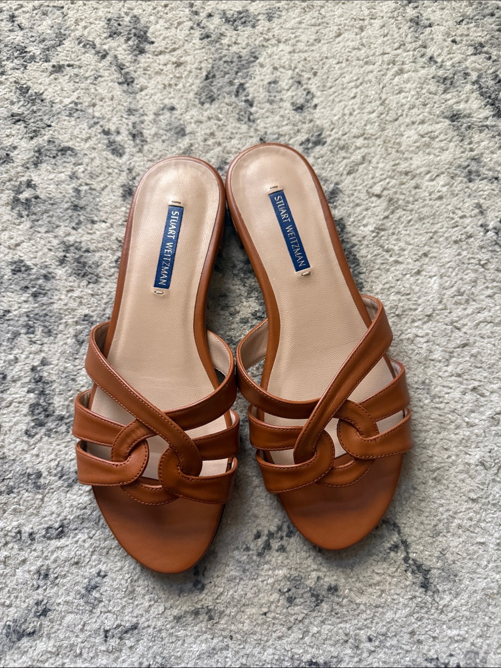 Stuart Weitzman Tan Brown Leather Slide Mules